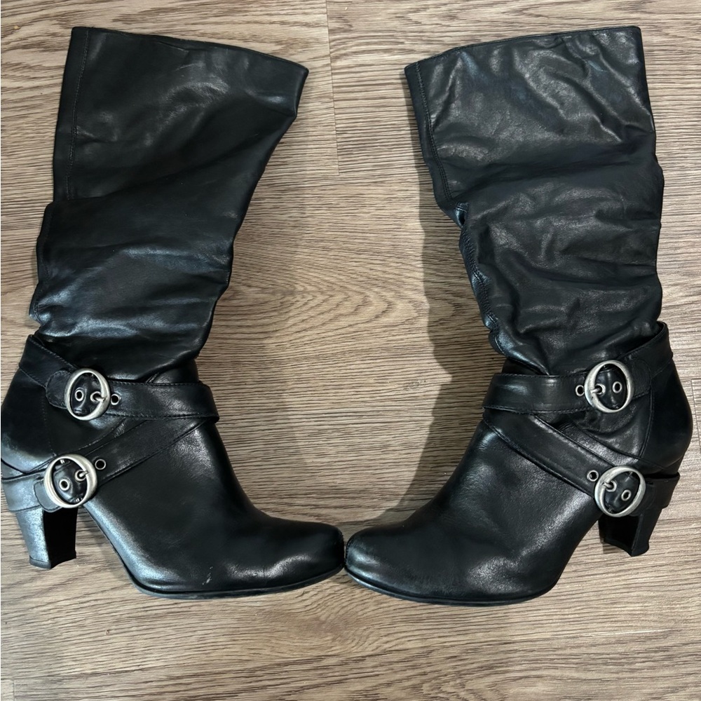 Steve Madden Black Heeled Boots with Buckle Detail